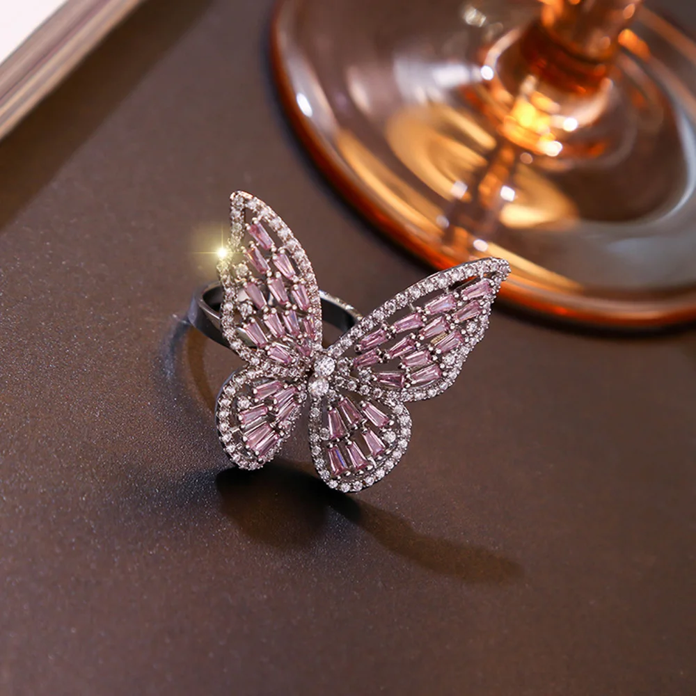 Новое роскошное супер сказочное Открытое кольцо с бабочкой кристаллами