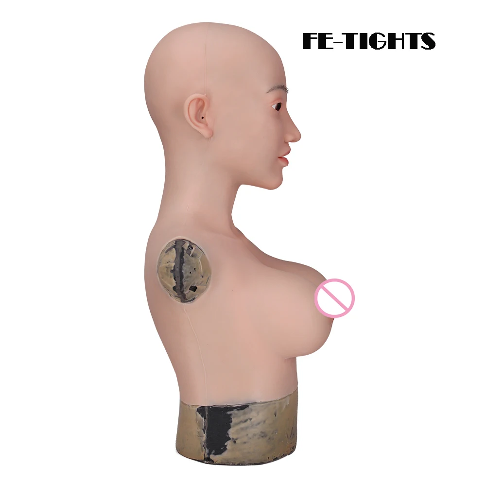 (Ellow-4G)Crossdress Full Head Realistic Silicone Girl Female Disguise Party Cosplay Transgender Mask With Breast Torso