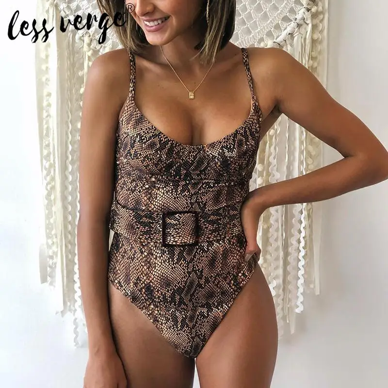 Сексуальный женский купальник со змеиным принтом и высокой талией облегающий