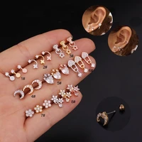 1pc steel ear tragus cartilage piercing cz flower conch lobe earrings barbell piercing moon star ear stud helix piercing jewelry