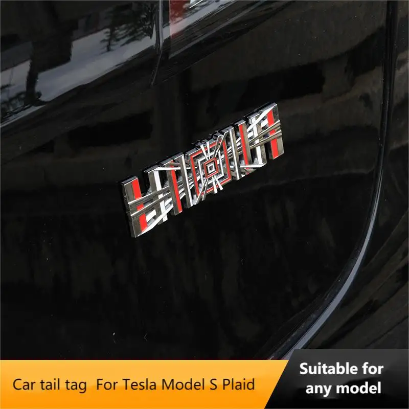 

Car tail tag car logo grid car tail tag car car sticker For Tesla Model S Plaid，Car modification decoration, personality