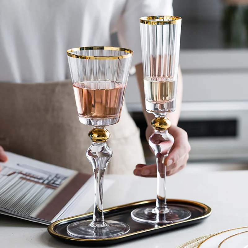 

European style gold drawing red wine glass champagne glass crystal glass high foot wine glass wine set cocktail glass