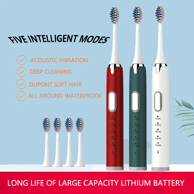 Smart Electric Toothbrush, Rechargeable USB, IPX7 Waterproof