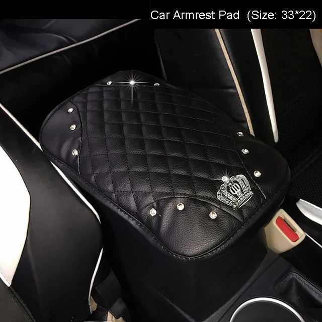 Универсальный чехол для рулевого колеса автомобиля Bling из искусственной кожи, со стразами и кристаллами, украшение для салона автомобиля с кристаллами, аксессуары черного цвета - Название цвета: 1pc armrest cover