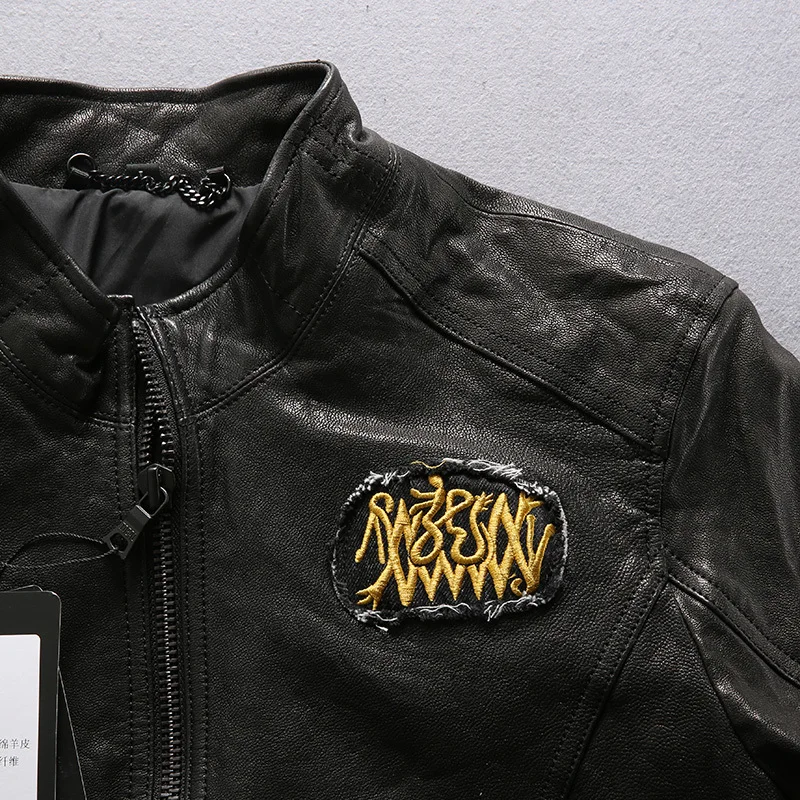 Мужская мотоциклетная куртка из натуральной кожи Классическая овечьей высокого