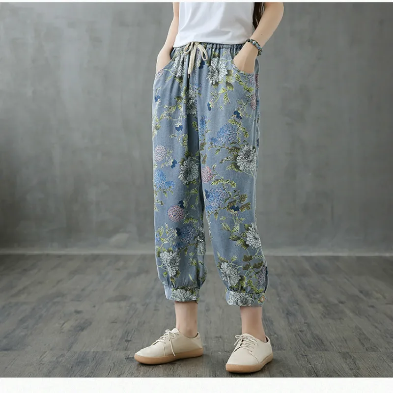 Женские джинсовые брюки Max LuLu повседневные эластичные штаны в китайском стиле с