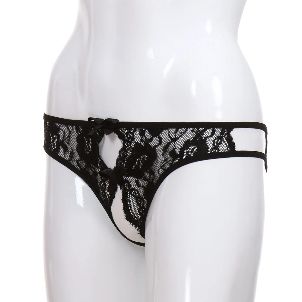 Сексуальное нижнее белье женские кружевные стринги с бантиком трусики