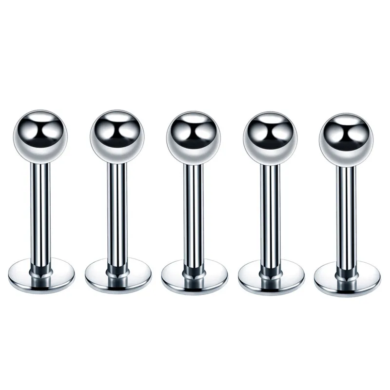Surgical Steel Lip Piercing Labret 5Pc/set 16G Bar Tragus Helix 3mm Ball Cone Rings Stud Cartilage Earrings Body Jewelry | Украшения и