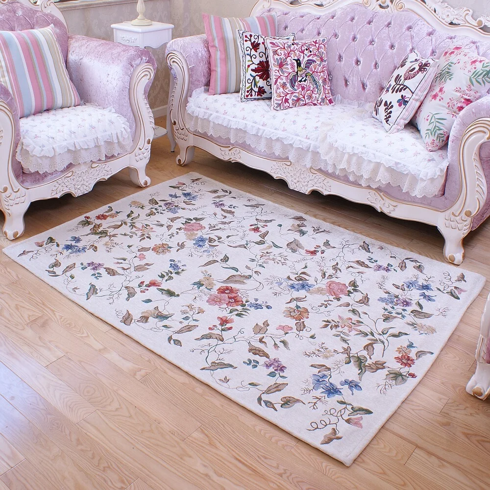 

Pastoral Floral Pattern Europe Carpet for Living Room Chenille Material Home Rug Bedroom Corridor Decorative Sofa Coffee Table