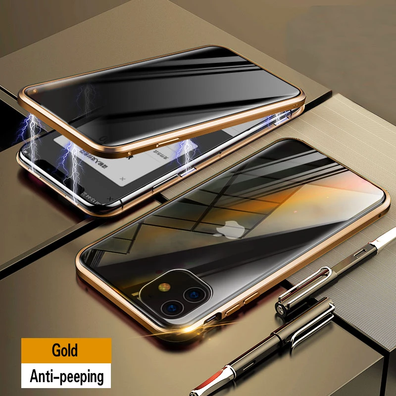 Gold Магнитный чехол из закаленного стекла для iphone 11 Pro MAX X XS XR 8 7 6 6s plus, Защитный металлический чехол с защитой на 360 ° - Цвет: Gold