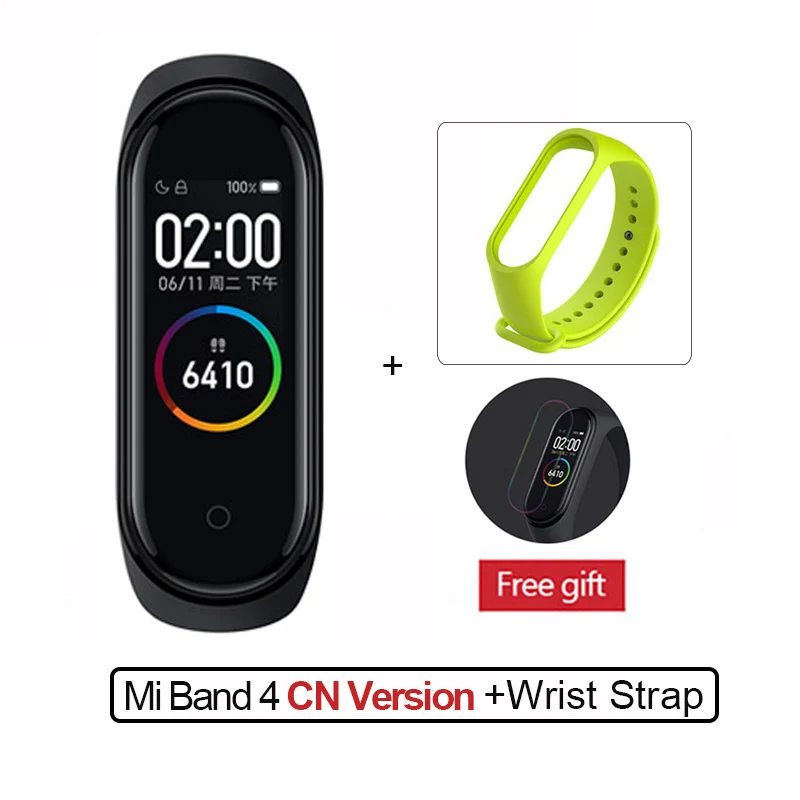 CN Add Green Strap Новейший Xiaomi mi-браслет 4, фитнес-браслет с цветным экраном, Bluetooth 5,0, смарт-браслеты 4, сменный mi Band 3 - Цвет: CN Add Green Strap