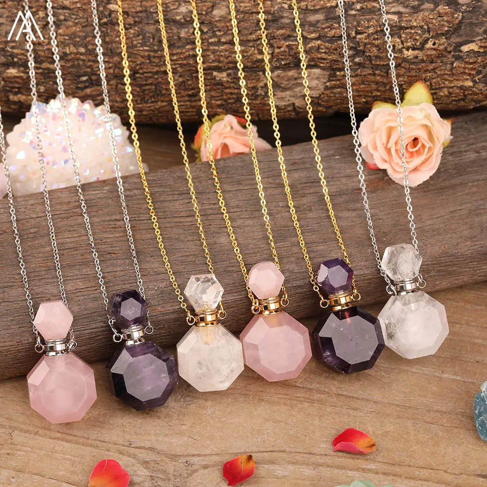 Натуральный белый аметисты розы кварц Подвеска в виде бутылочки парфюма