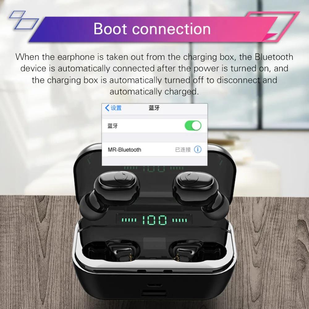 

New Bluetooth Earphone Wireless Headset Earplugs With 2200mAh Power Bank V5.0 LED Display Headset IPX7 Waterproof earphones