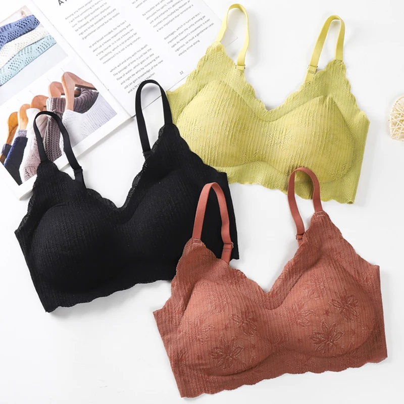 Thailand Latex Seamless One Piece Flowers Lace Underwear Adjustable Strap Sports Fashion Bra For Women