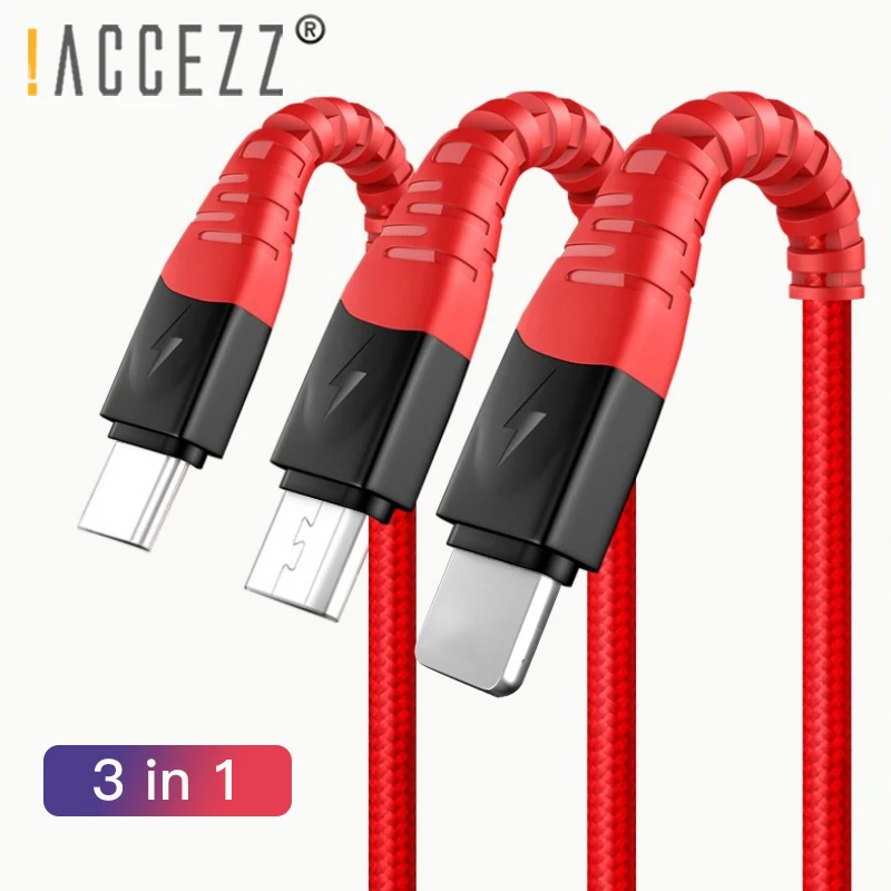 ! Зарядный кабель ACCEZZ 3 в 1 8 контактный Micro USB Type C для iPhone 7 X Plus Xiaomi Samsung Huawei Android
