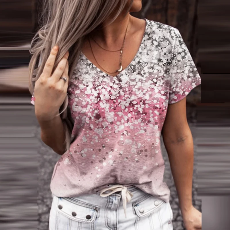 

Vintage Pattern Girls Printed Women Blouses 2021 Summer Elegant V-neck Office Lady Shirts Spring Short Sleeve Slim Tops Pullover