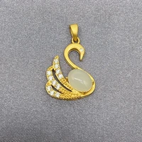 real sterling silver 925 s925 necklace no chain gold swan white jade pendant for women wedding anniversary fine jewelry female