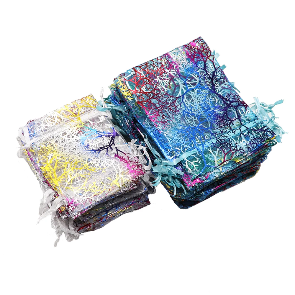 50 шт./лот прозрачные мешочки из органзы для ювелирных изделий 7x9 см 9x12 10x15 13x18 сине