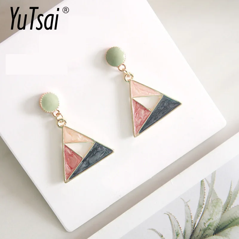 

YuTsai Creative Multicolor Alloy Dripping Glaze Earrings Triangle Drop Earrings For Women Jewelry Gifts YT574