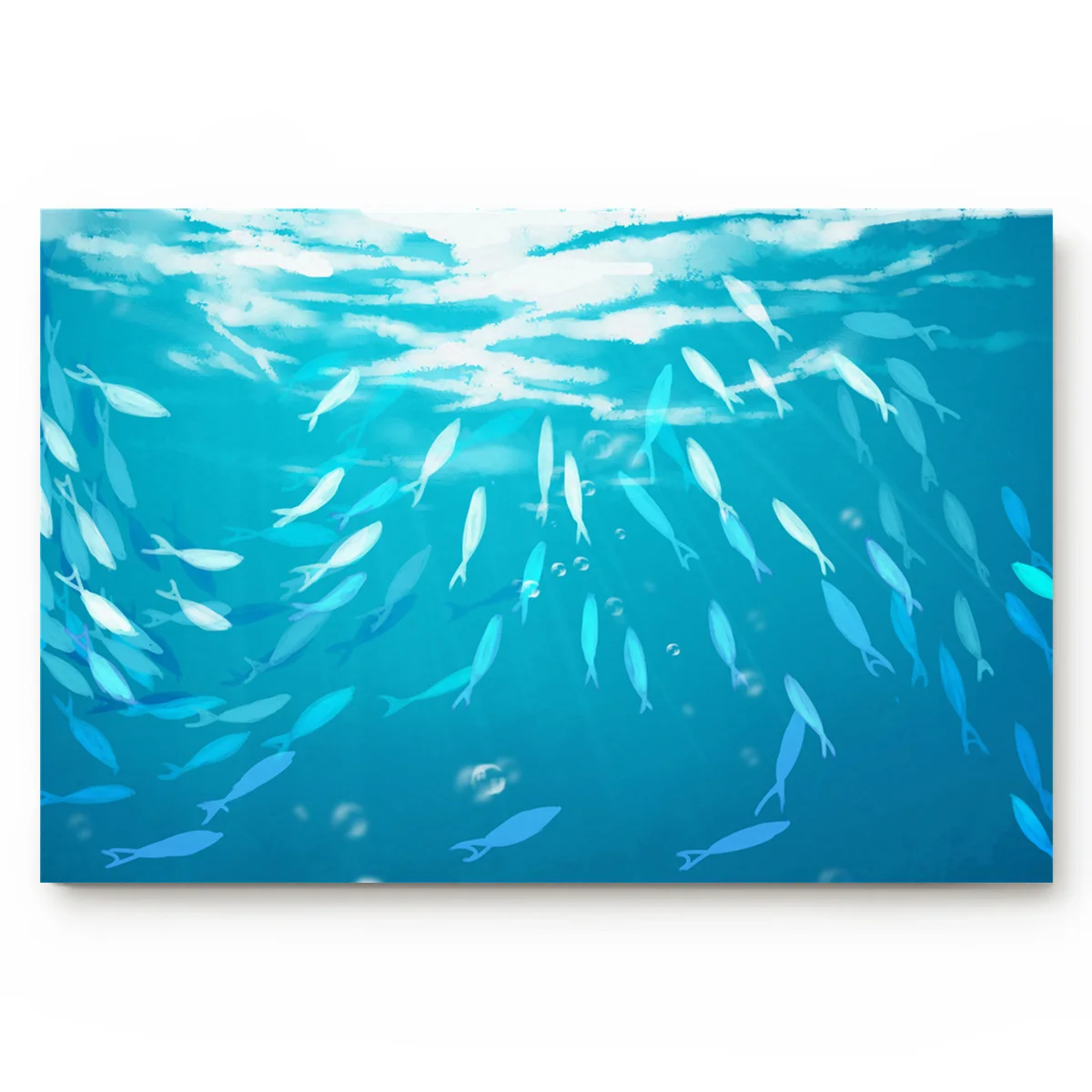 Кухонный коврик с изображением синей морской рыбы школьный под солнцем