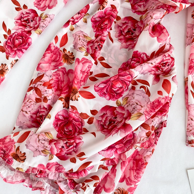 Gagarich Women Elegant Dresses Femme Sweet Floral Print Pleated Irregular Short Vestidos Spring Square Collar Full Dress Fairy | Женская