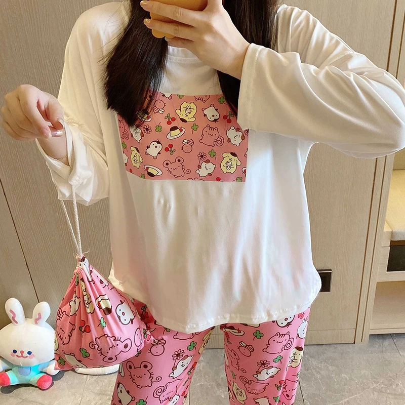 

Autumn Women Pajamas Cotton Spring Long Sleeves Sleepwear 3 Piece Sets Female Cotton Pyjama Nightwear Home Service Set
