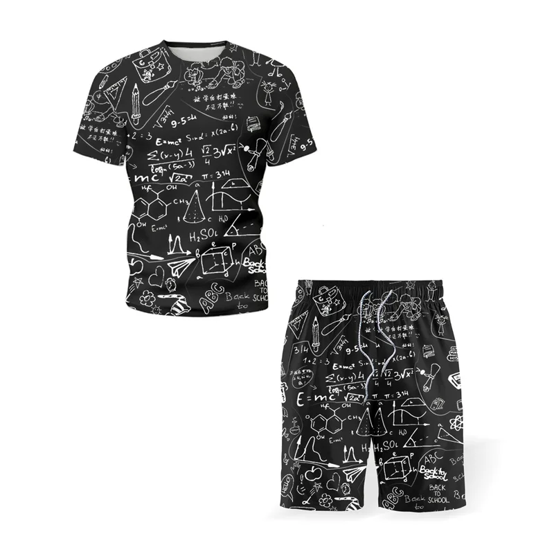 

Men's suit software 3D printing red short-sleeved shirt + shorts 2-piece trendy T-shirt suit summer student streetwear