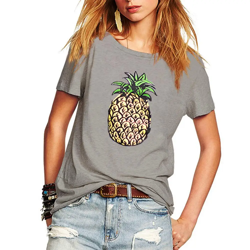

Женская футболка с коротким рукавом и принтом ананаса, серая