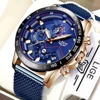 lige fashion mens watches top brand luxury wristwatch quartz clock blue watch men waterproof sport chronograph relogio masculino
