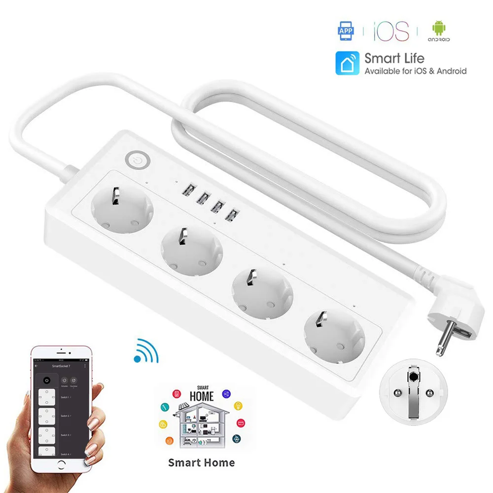 Мульти Wi Fi умная удлинитель для полосы питания 4 розетки переменного тока USB пульт