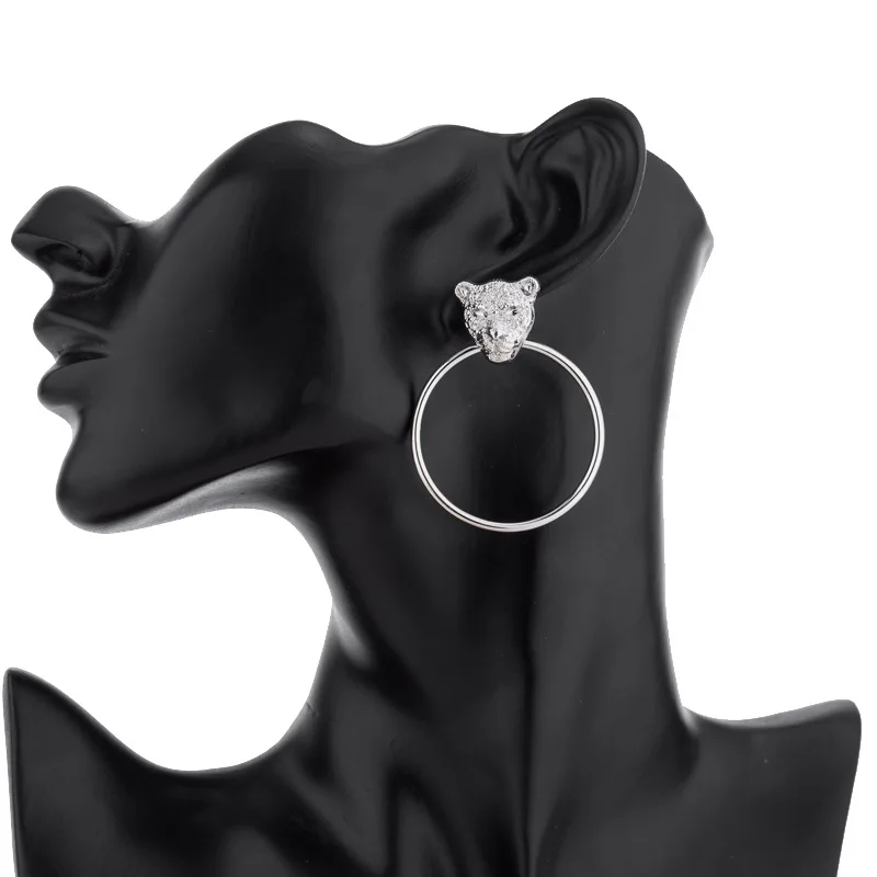 Женские металлические серьги с головой леопарда в европейском и американском