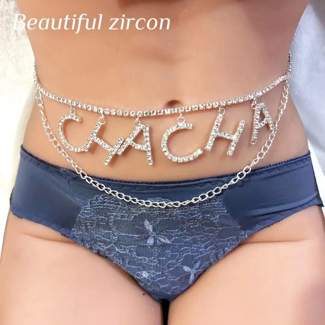 

2021 new fashion women's letter Crystal Belly Chain shining Rhinestone letter pendant waist chain body chain jewelry accessories