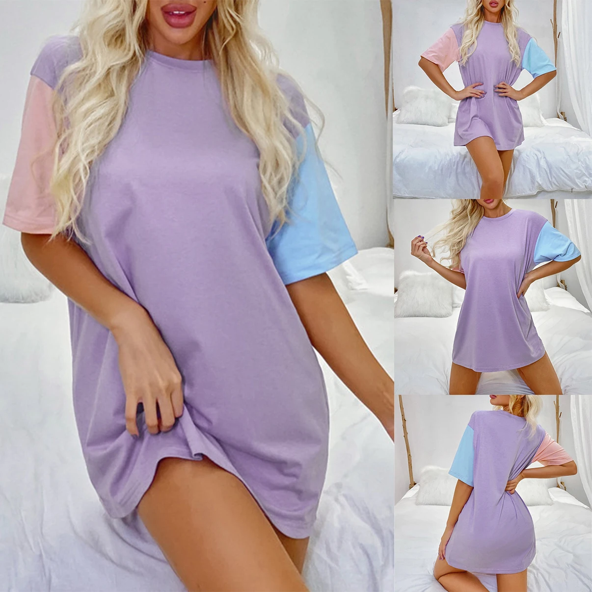 

Женская модная свободная Универсальная футболка фиолетового цвета с круглым вырезом