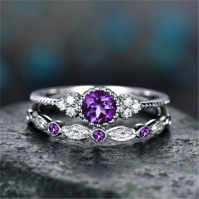 

New fashion jewelry ring simple fashion green zircon ring female alloy blue stone wedding engagement ring