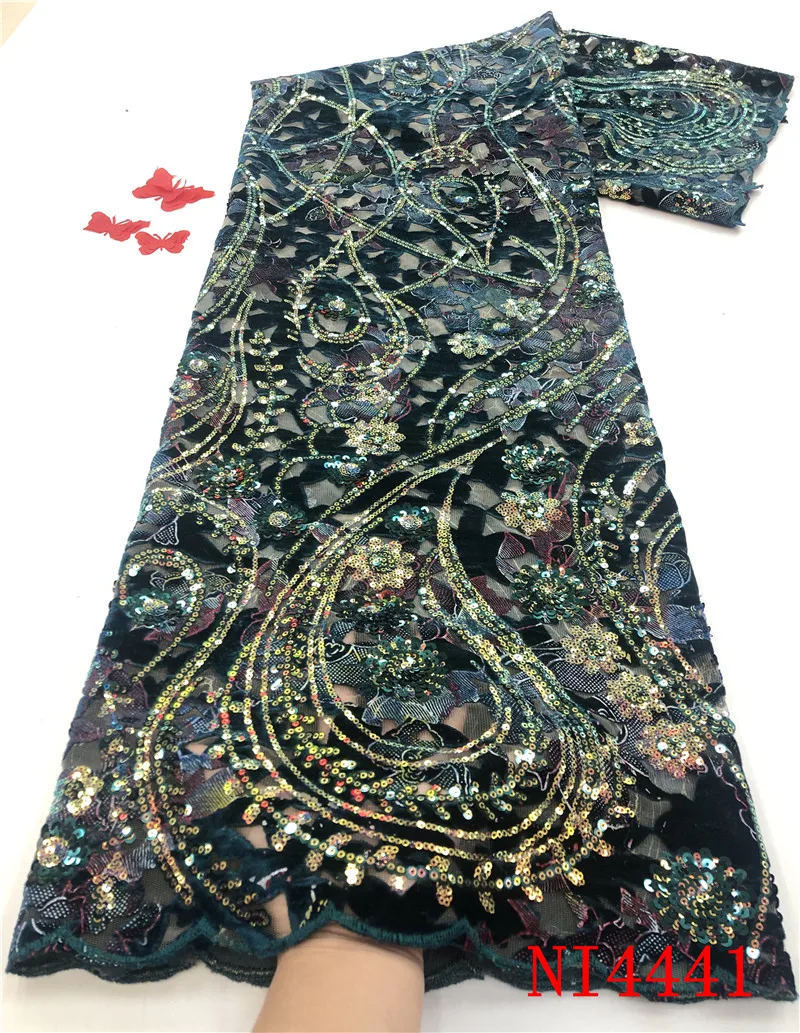 

African Lace Fabric 2020 High Quality Lace French Nigerian Sequins Embroidered Tulle Lace Fabrics For Women Wedding NI4441-2