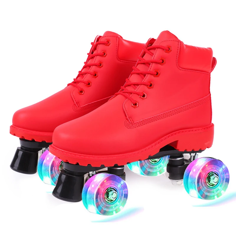 Red PU Leather 4 Wheel Quad Rollerblading Woman Children Summer 6 Color Skates Roller Sneakers Patines Europe Size 36-46