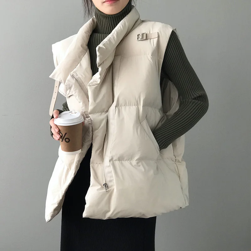 2021 зимние женские Теплый однотонный жилет с воротником стойкой ветрозащитный