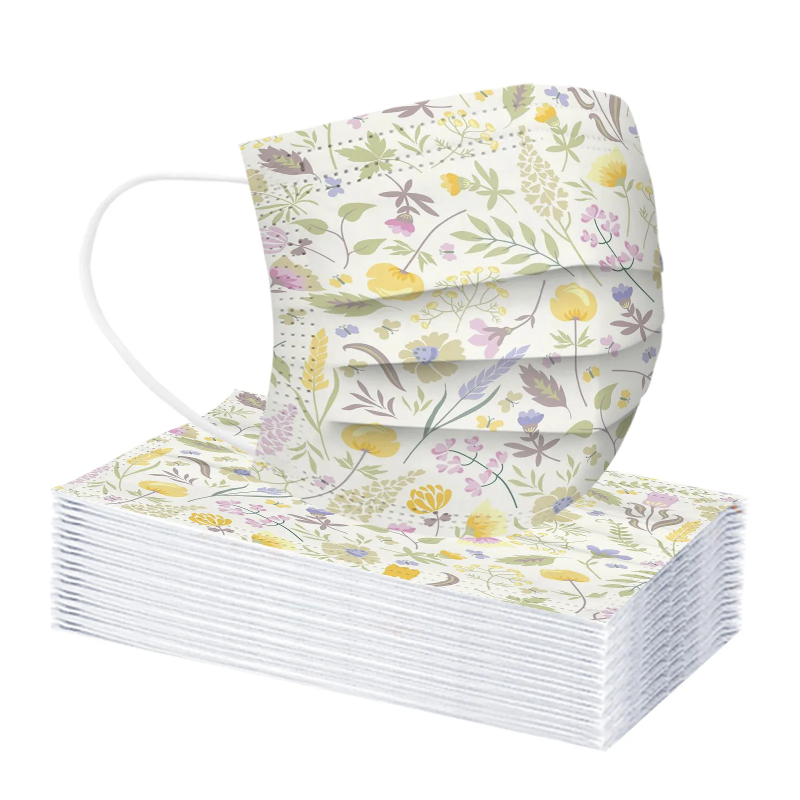 Маска для лица одноразовая с мультяшным цветочным принтом 3-слойная