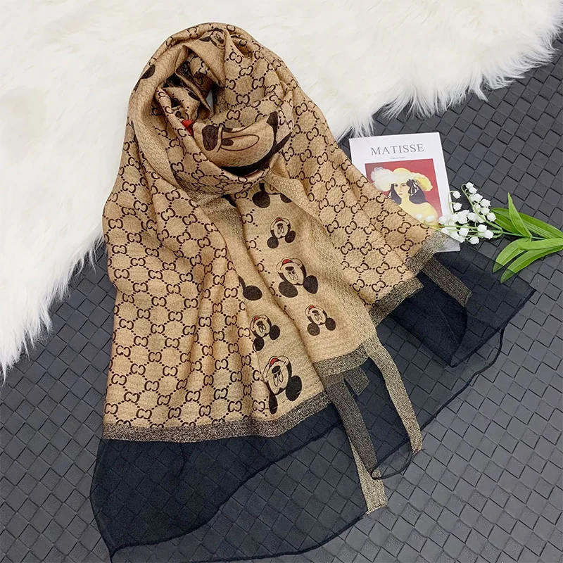 Модный Роскошный шелковый дизайнерский шейный платок Disney с Микки-Маусом