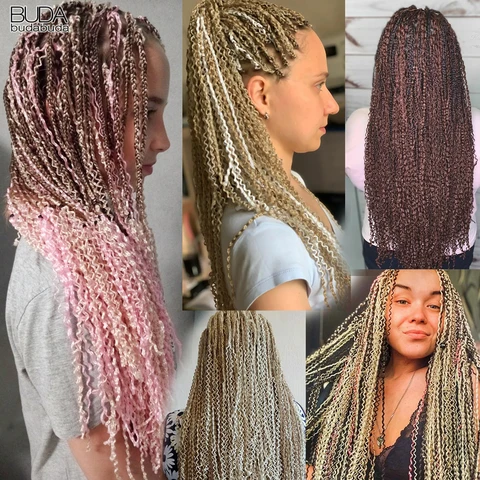 Волосы женские Budabuda, длинные волнистые, синтетические, вязаные крючком, 28 дюймов