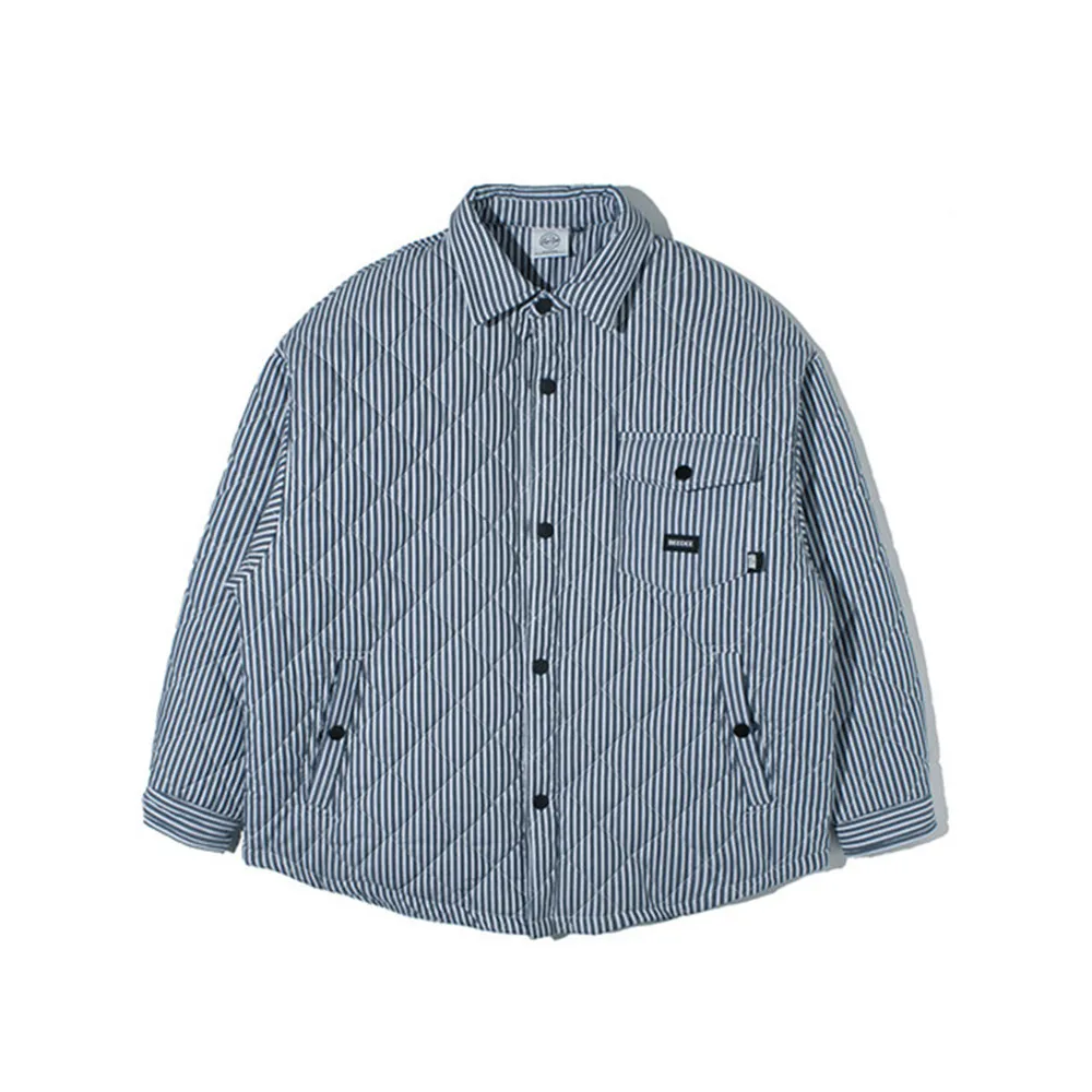 

Men's Shirt 2020 Winter New Long Sleeve Lapel Everyday Casual Striped Loose Quilted Cotton Padded Shirt
