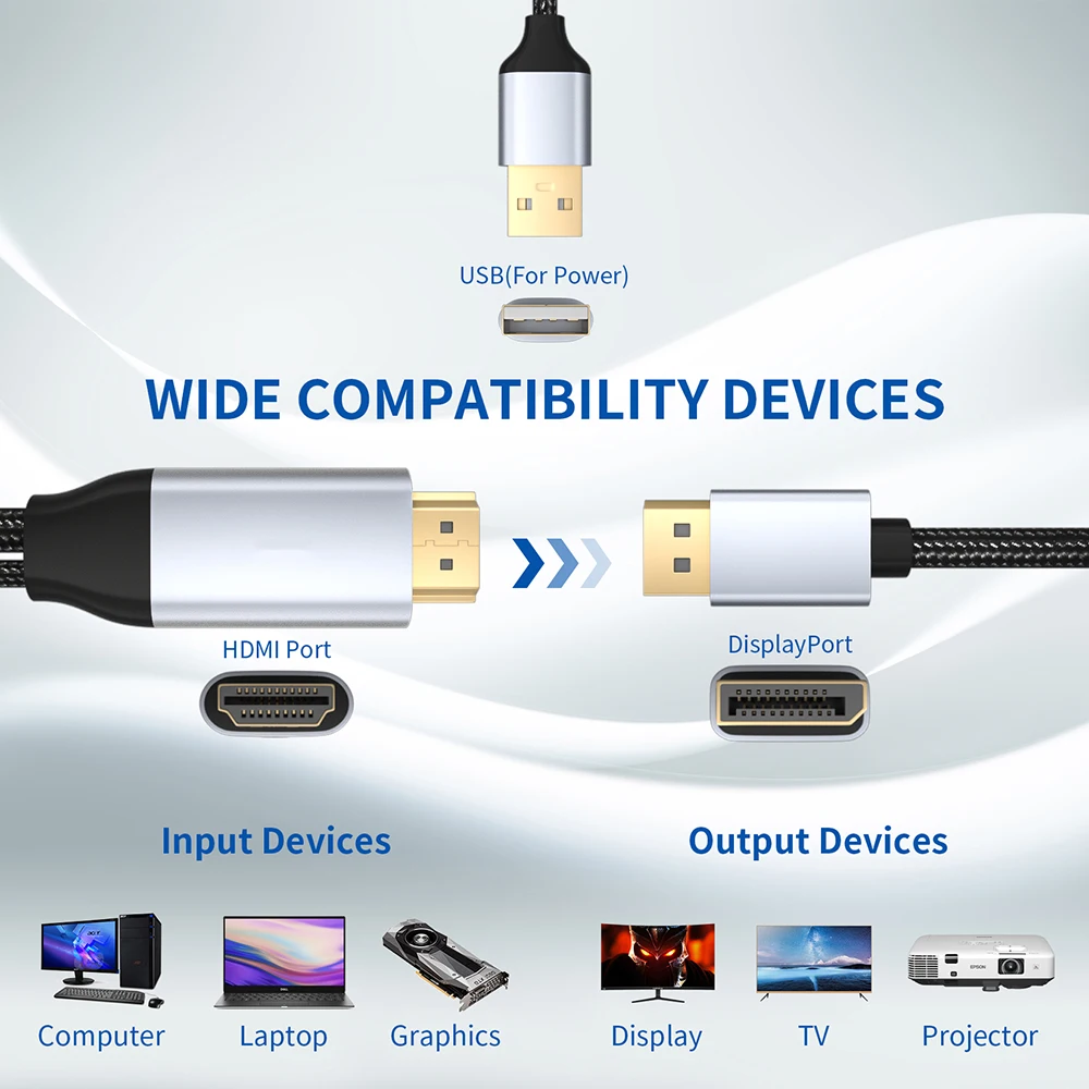 4k 60hz hdmi to displayport 4k converter cable 1 8m hdmi in to dp out for ps4 apple tv pc hdmi to monitor with usb power cable free global shipping