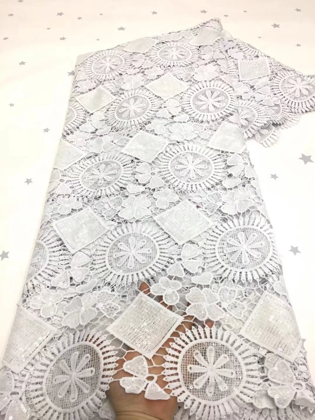 

White 2020 High Quality African Nigerian Cord Lace Fabric Wedding Dress Fabric Sewing Guipure French Lace Fabric