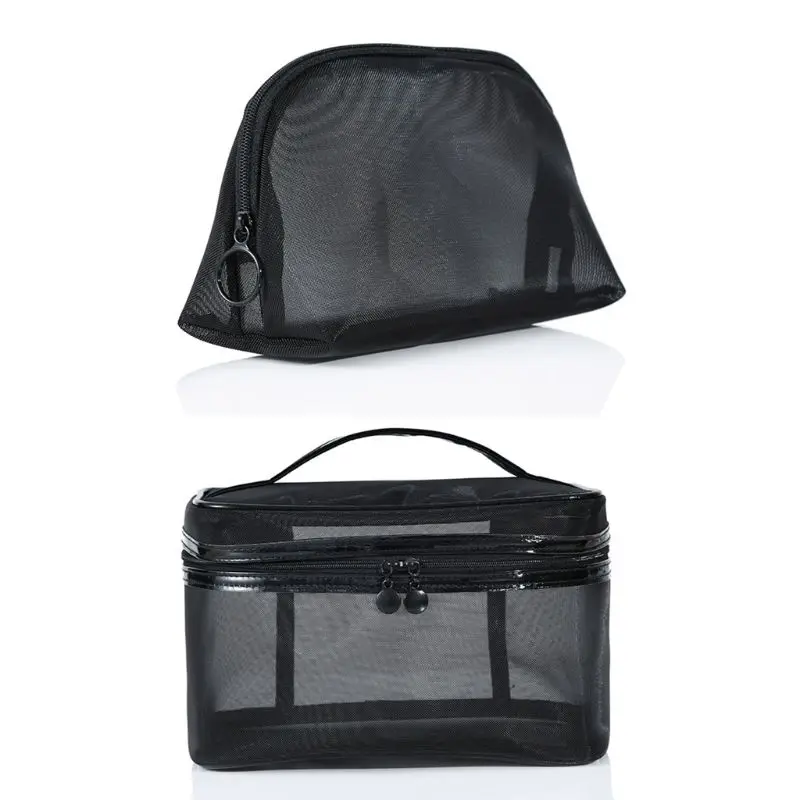

Clear Black Mesh Zipper Makeup Bag Female See Through Cosmetic Organizer Travel Portable Shower Toiletry Pouch Case with M2EB