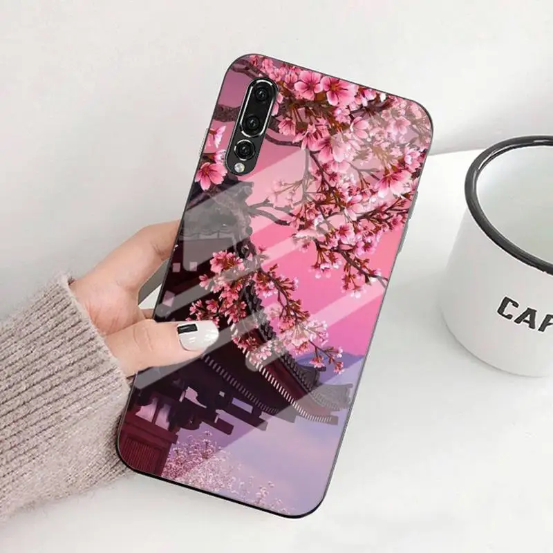 

Cherry Blossoms Phone Case Tempered Glass For Huawei P9 10 10plus 20 20Pro 30mate9 10 20 20Pro Honor8X 9 10 V10 Nova3I 5