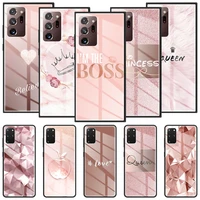 phone case for samsung galaxy s20 fe s21 s10 s9 s8 note 20 ultra 10 plus 9 tempered glass cover capa rose pink princess queen