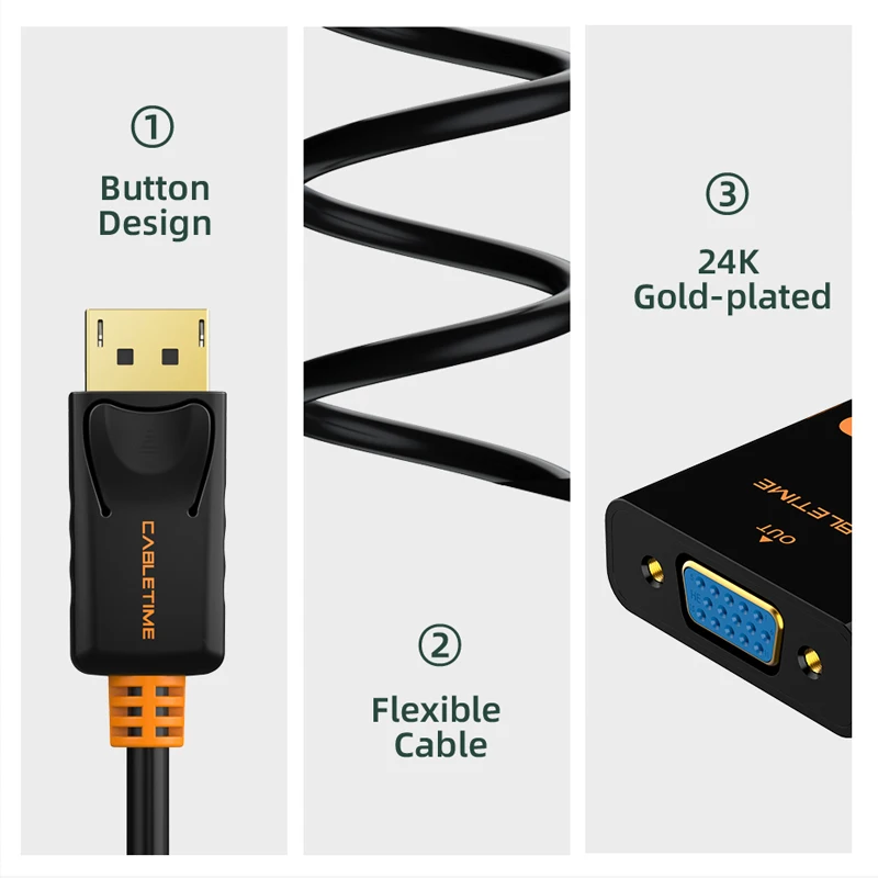 Высококачественный переходник CABLETIME 2020 для порта дисплея VGA 3D DP Vga Папа мама