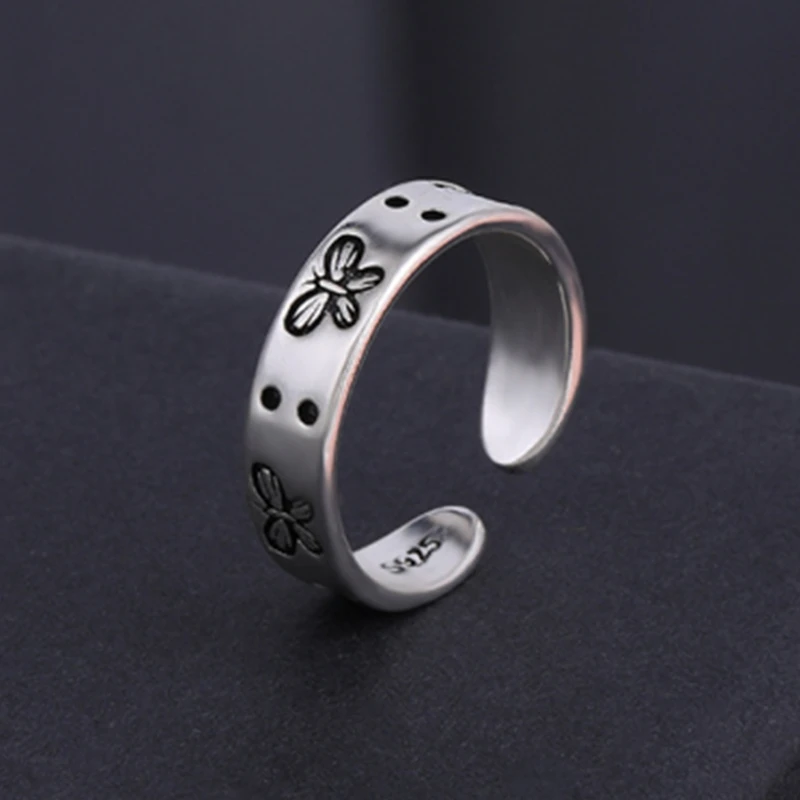 

New Simple Butterfly Ring Retro Silver Color Rings for Women Men Adjustable Open Ring Fashion Wedding Party Ring Boho Jewelry