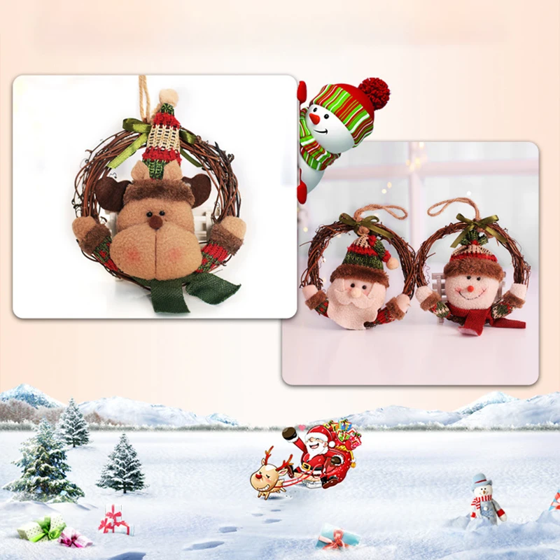 

Garland Doll Rattan Hanging Ornament with Plush Santa Snowman Design Pendant Home Party Decor Supplies for Christmas NEW