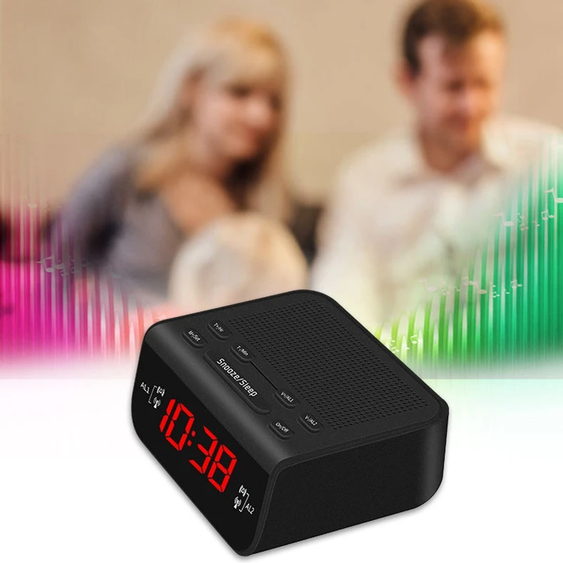 Цифровой Будильник Радио для спальни FM радио цифры затемняемый Красный дисплей